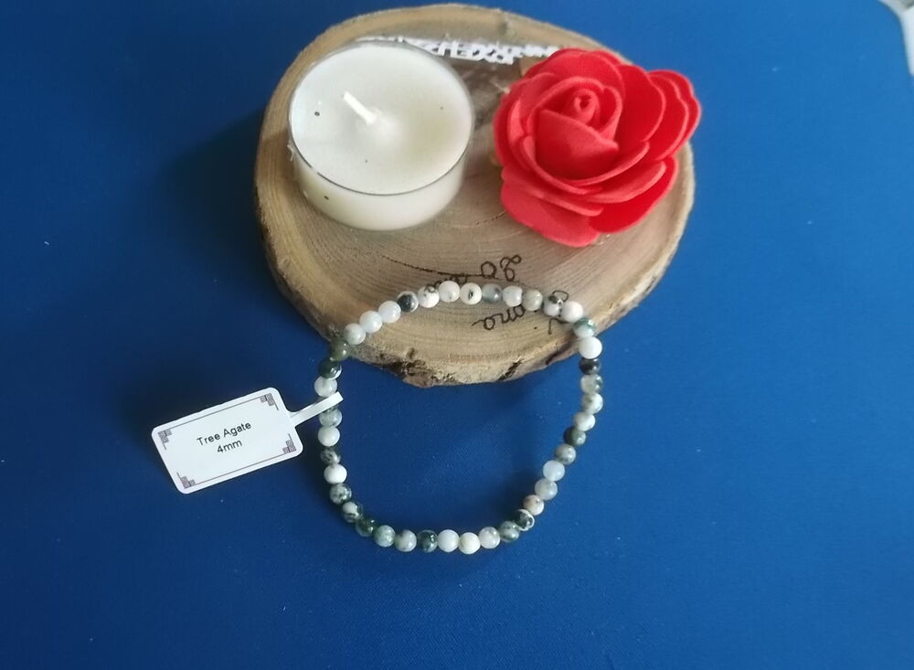 Bracelet agate arbre perles de 4mm monter sur &eacute;lastique 17cm Bijoux et montres