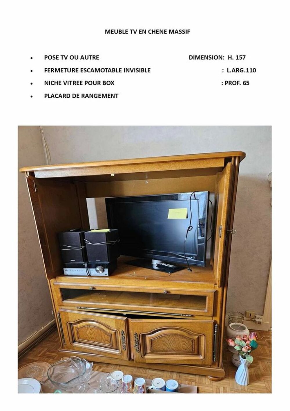 Meuble tv ch&ecirc;ne massif Meubles
