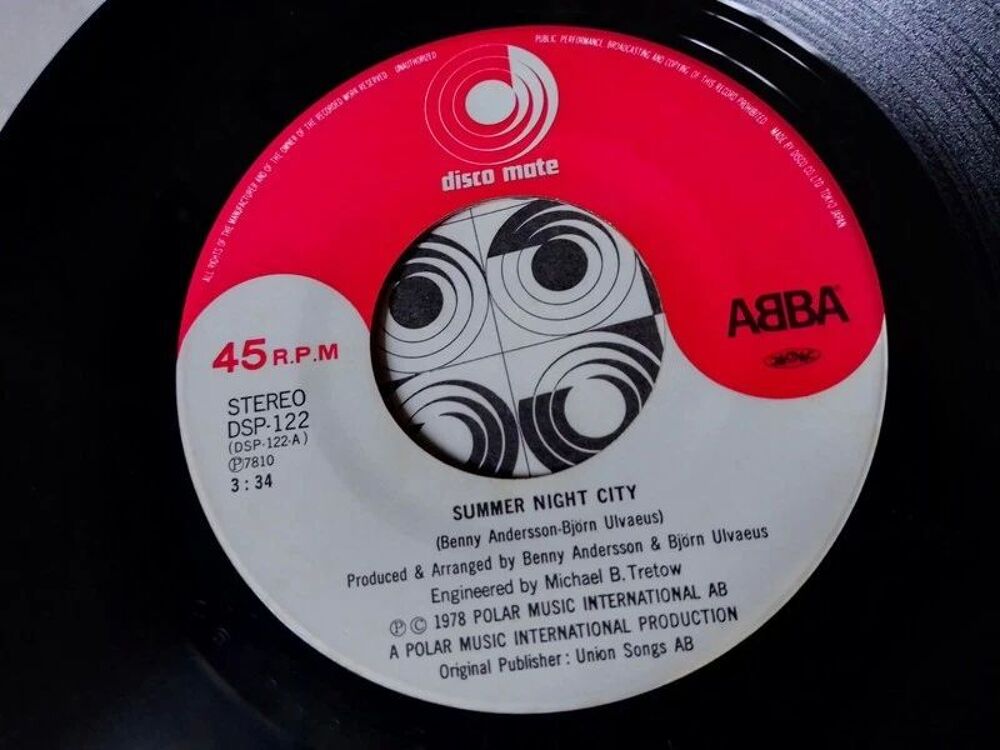 ABBA TRES RARE VINYL 45T PRESSAGE JAPON "CHIQUITITA" EXCELLE CD et vinyles