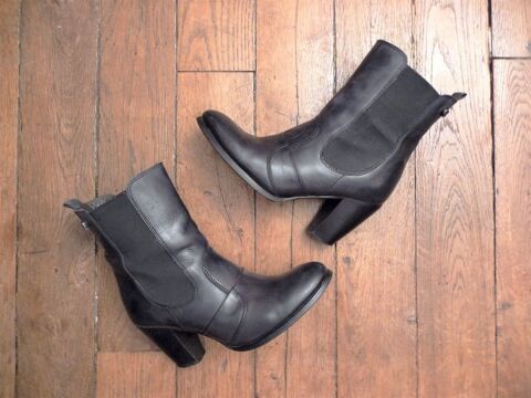 Bottines/ Boots � Talon Cuir Noir- Pointure 37-Golden Rose 20 Paris 15 (75)