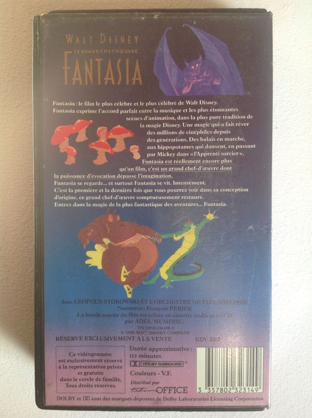 FANTASIA LE GRAND CHEF-D'OEUVRE DE WALT DISNEY K7 Envoi Poss DVD et blu-ray