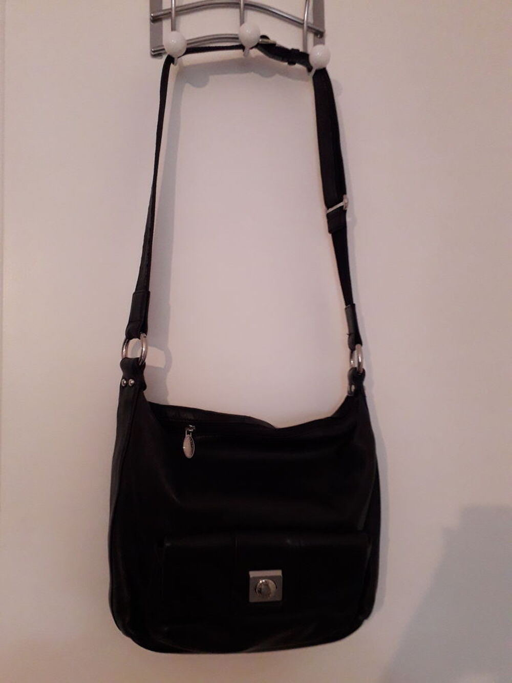Sac &agrave; main POURCHET Cuir noir, Maroquinerie