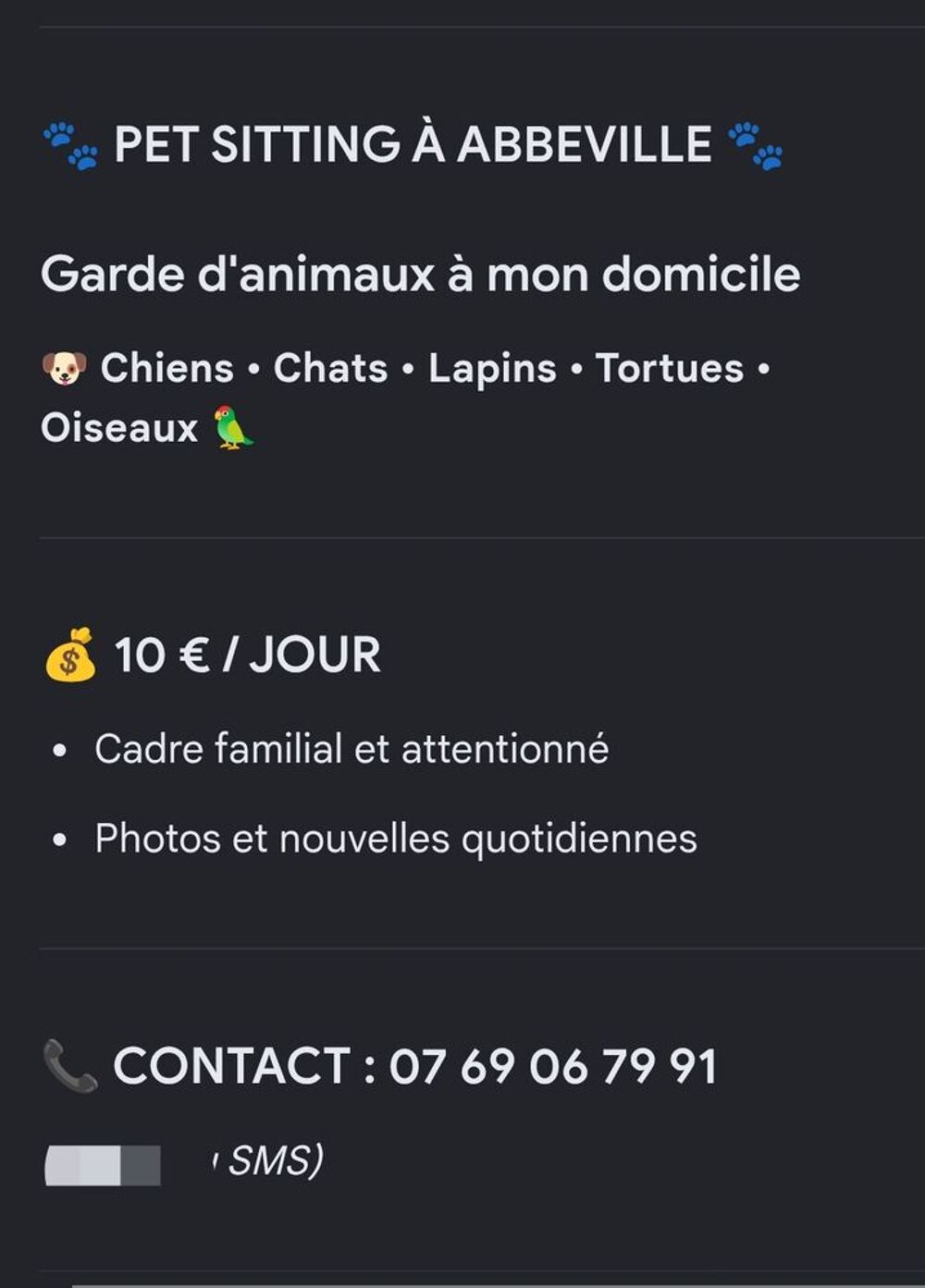   Chat chien oiseau poisson lapin etc. A mon domicile je garde 