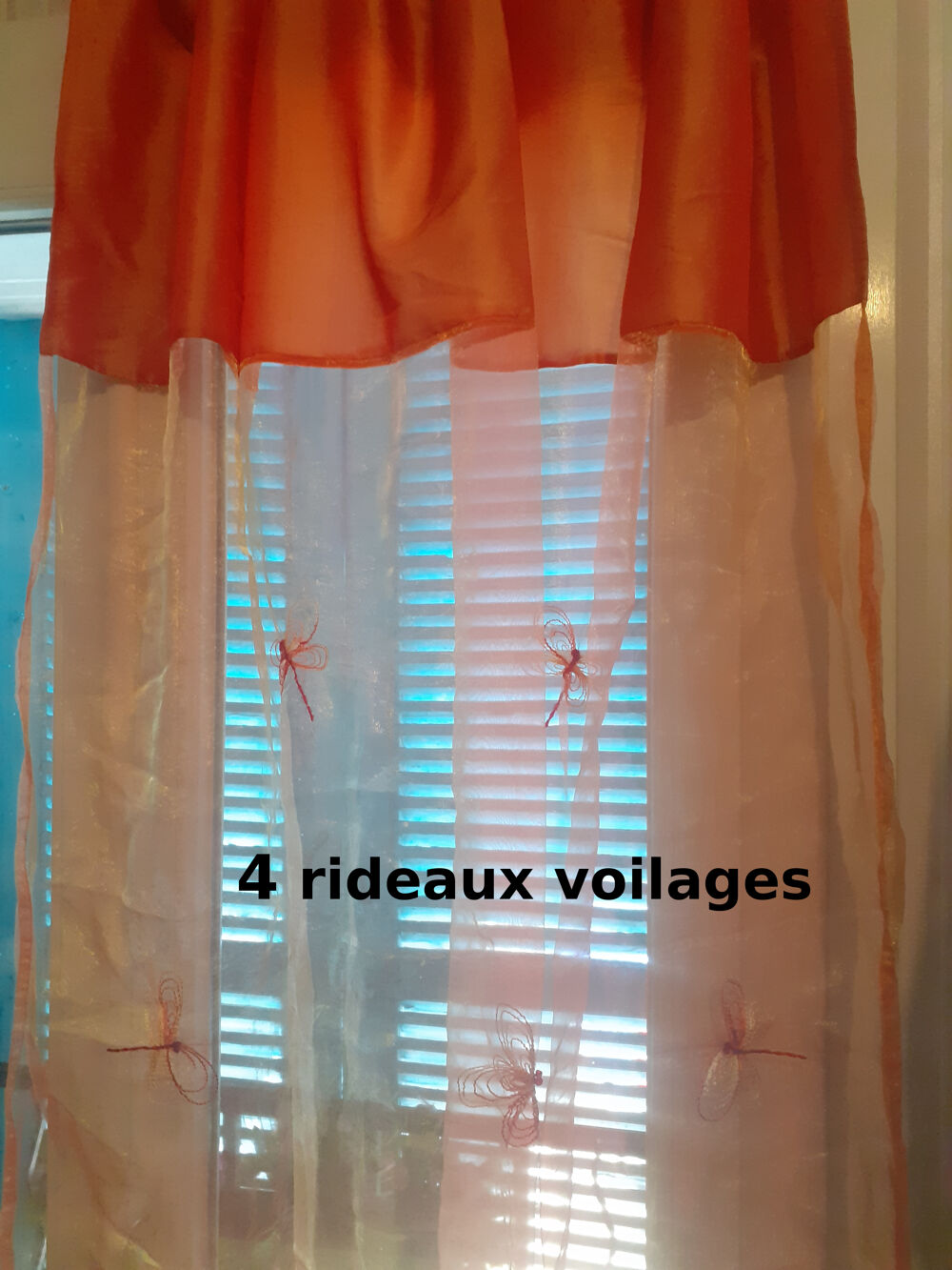 4 rideaux Voilages oranges en organza libellule Décoration