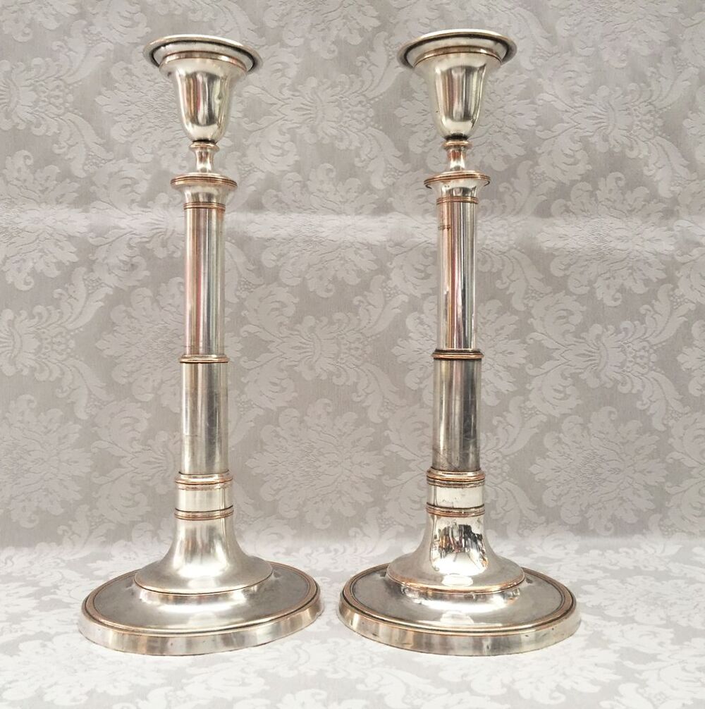 PAIRE DE BOUGEOIRS ATYPIQUES TELESCOPIQUES CUIVRE ARGENT 