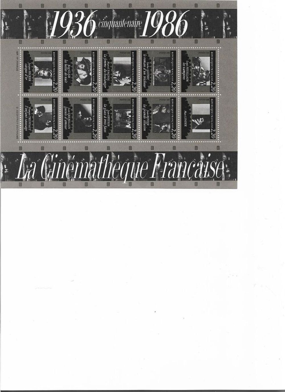 Bloc feuillet " Cin&eacute;math&egrave;que" 