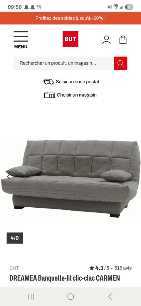 Canape clic-clac tissu gris taupe 270 Paris 15 (75)