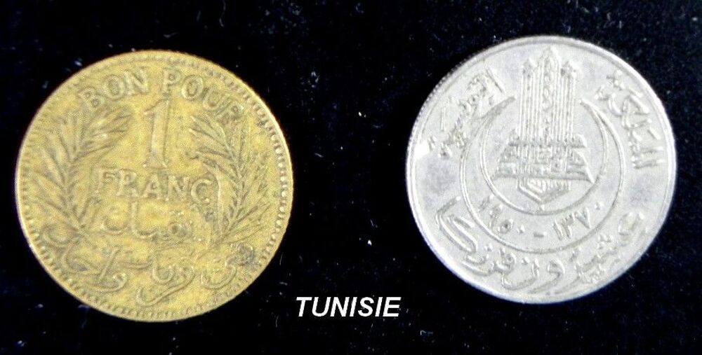 TUNISIE ,Pi&egrave;ce BON POUR 1 FR 1921 / piece 20 frs 1950 
