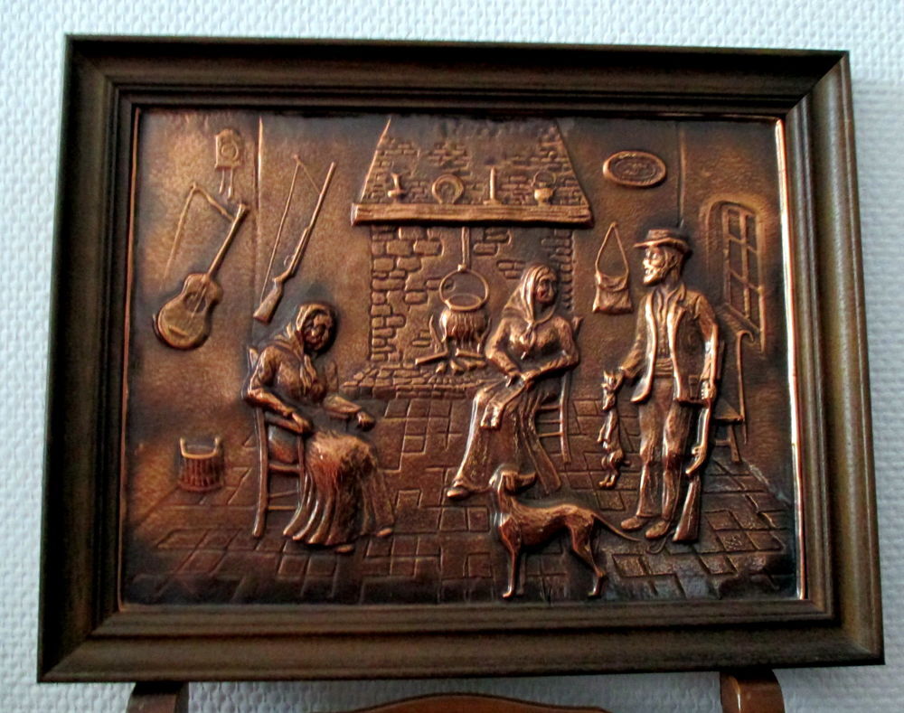 TABLEAU CUIVRE " Le RETOUR du CHASSEUR au FOYER " Décoration