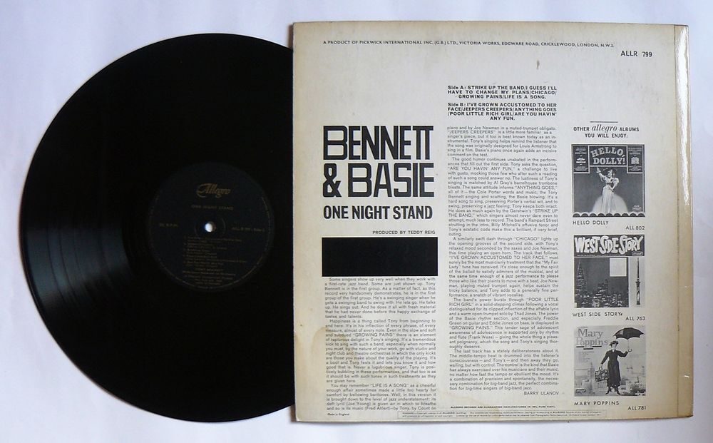 LP Tony BENNETT : One night stand - Allegro Records ALLR 799 CD et vinyles
