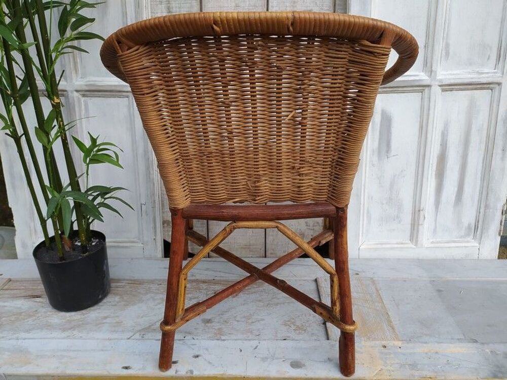 Fauteuil Enfant Rotin Tress&eacute; Vintage 
Meubles