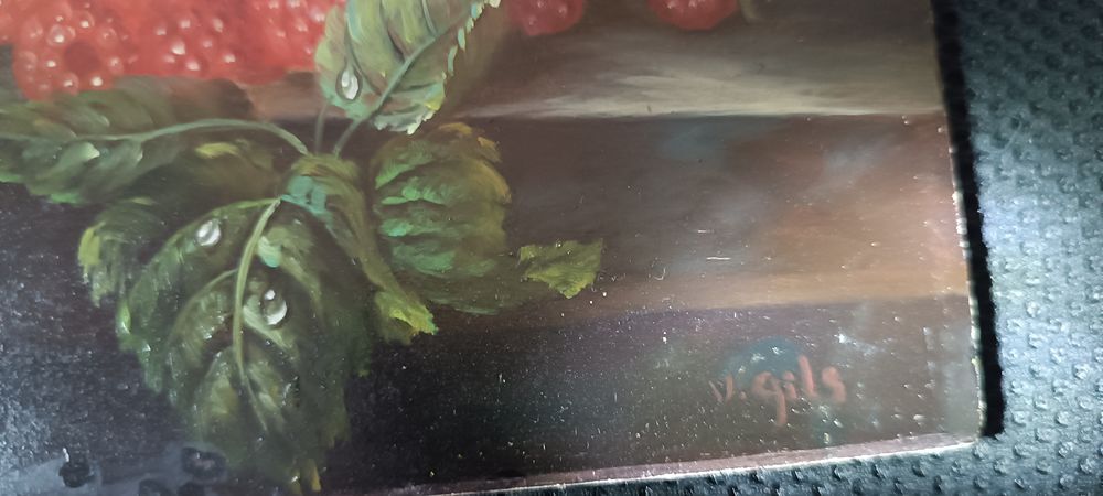 Peinture &agrave; l'huile sur panneau - Nature morte aux fruits. 