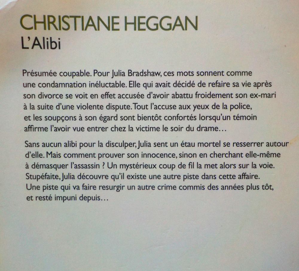 L'ALIBI de Christiane HEGGAN Ed. Mira Livres et BD