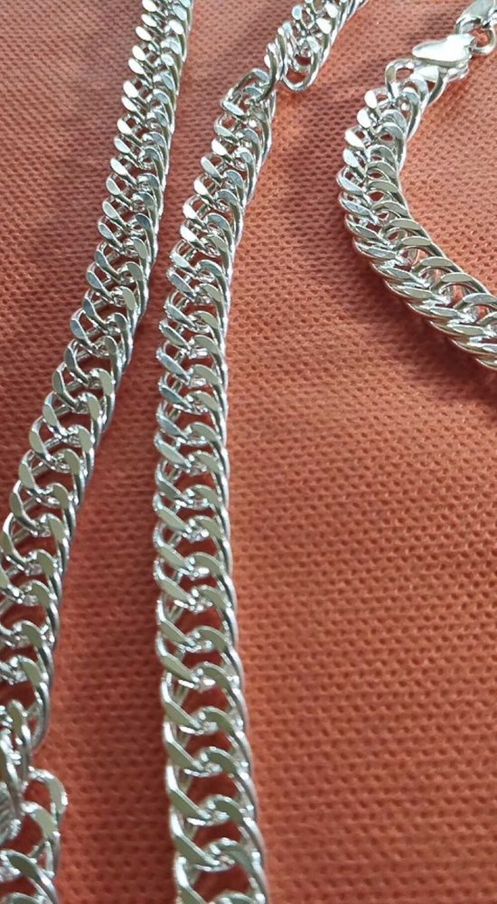 Prestigieux ensemble cha&icirc;ne et bracelet argent 925 grosse maille 60 cm./20cm Bijoux et montres