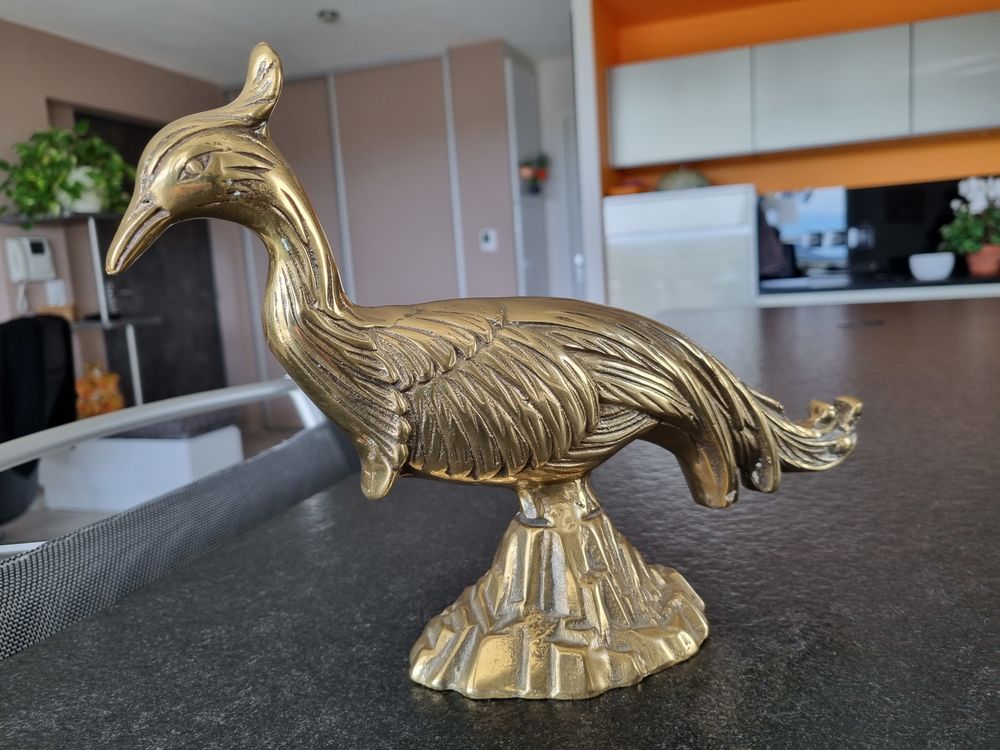 Statuette Faisan m&eacute;tal dor&eacute; D�coration