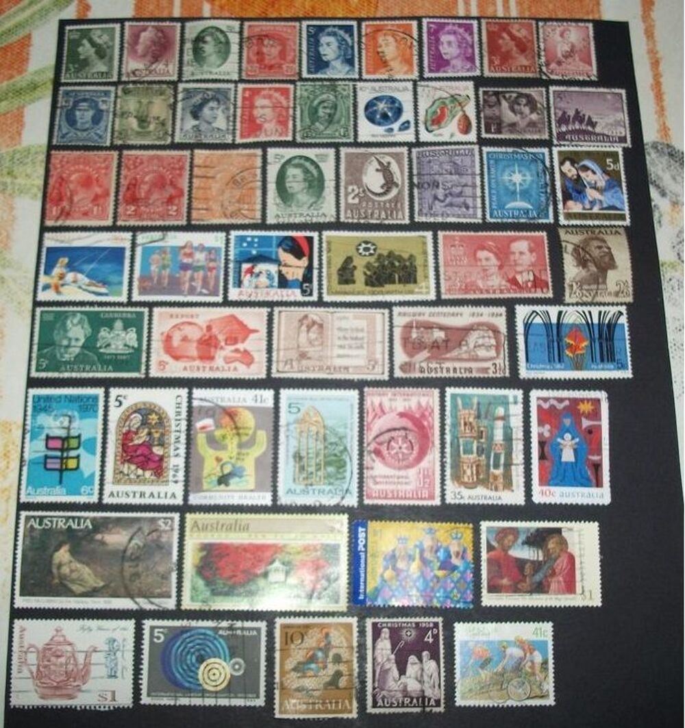 Lot de 53 timbres d'AUSTRALIE oblit&eacute;r&eacute;s et diff&eacute;rents.
