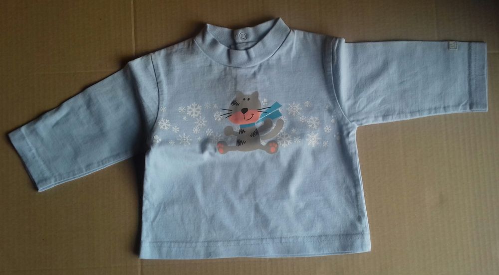 Tee-shirt bleu motif chat culbuto - 6 mois Puériculture