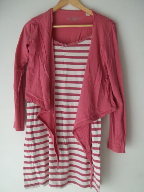 Chemise de nuit et son gilet - rose et blanc 5 Pont-Pan (35)