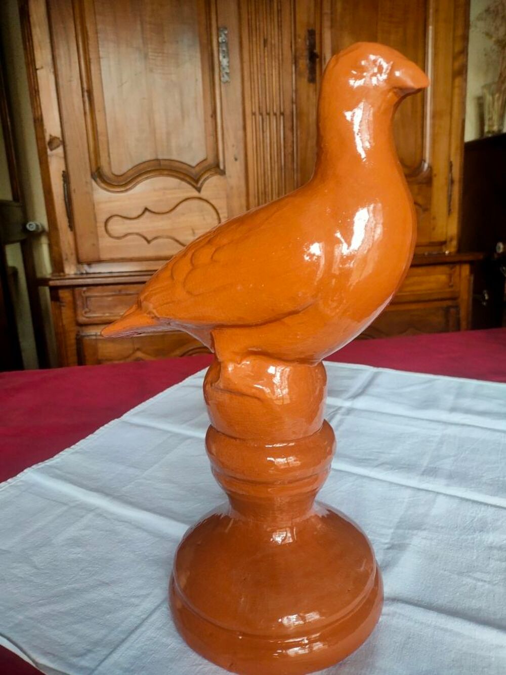 Ancien pigeon marron artisanal en gr&eacute; Dcoration