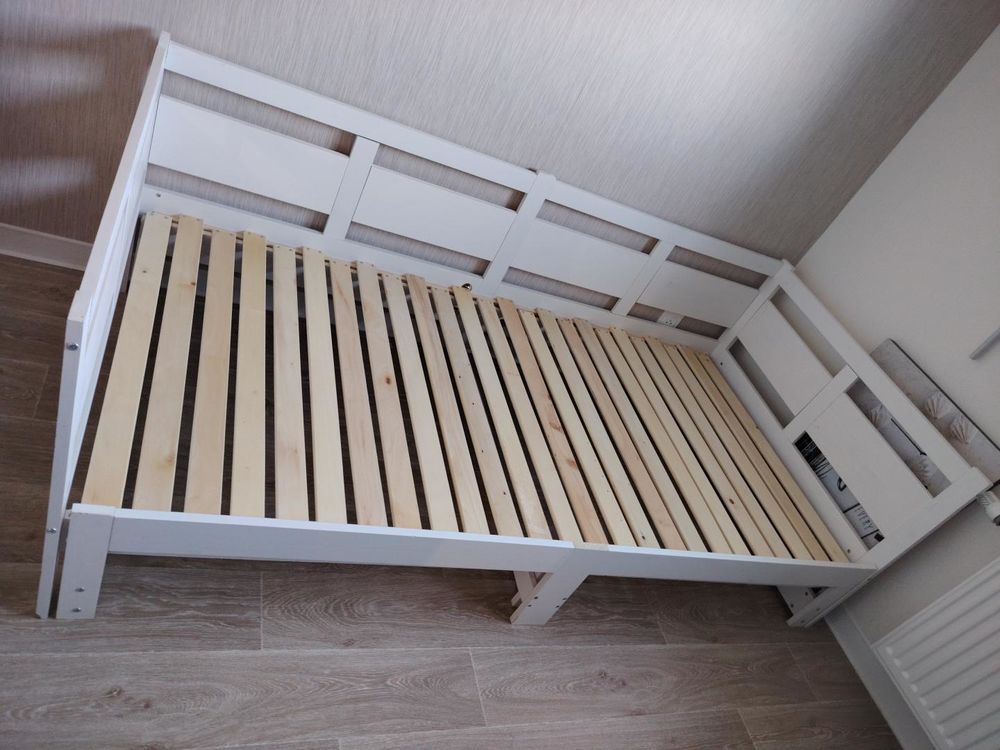 Lit gigogne blanc en pin massif + 2 matelas m&eacute;moire Meubles
