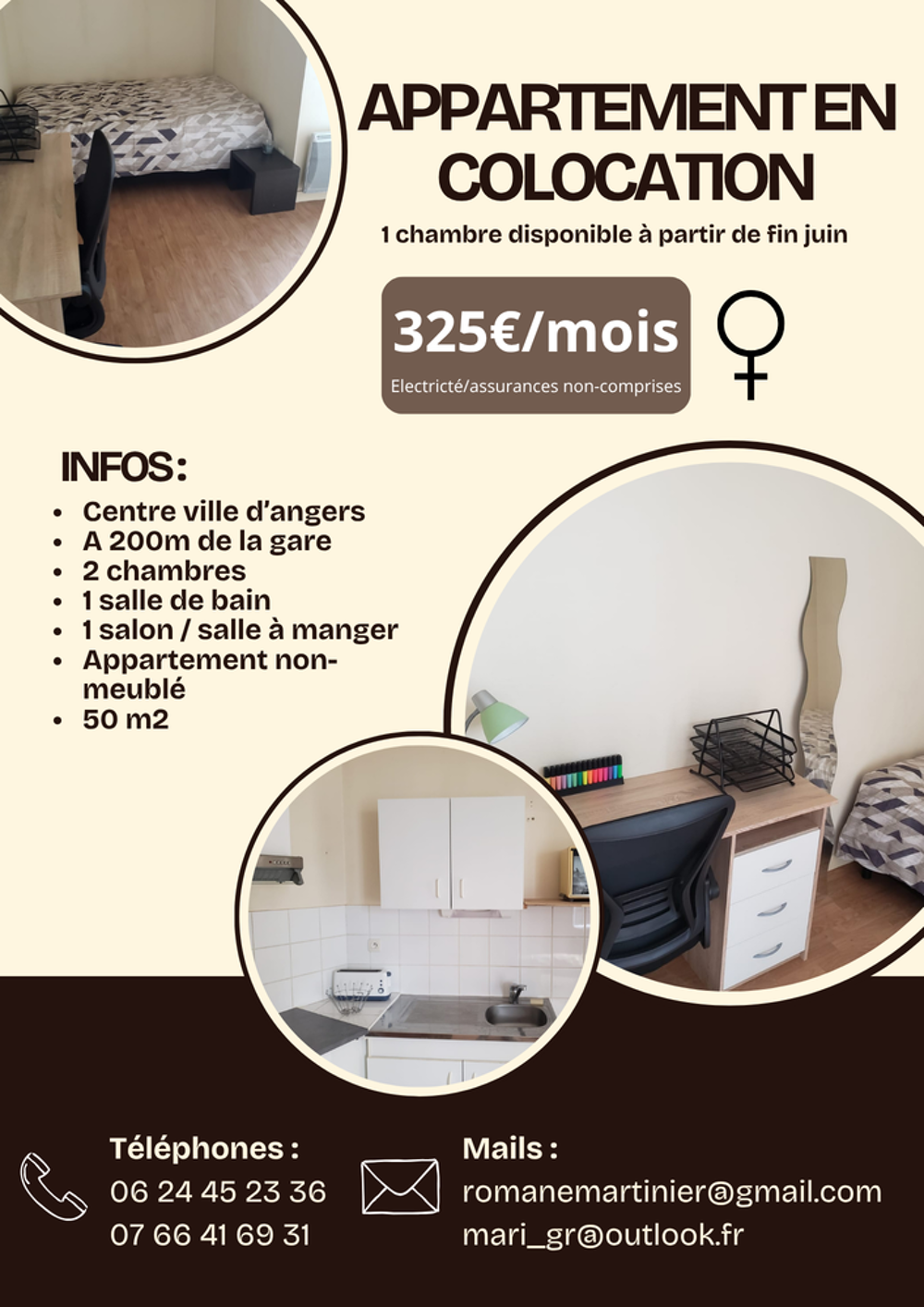 Location Colocation Appartement en colocation Angers gare 330€ chambre privée Angers
