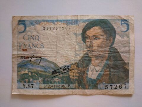 billet de 5 francs      LE BERGER      année 1943 . 10 Dolus-d'Oléron (17)