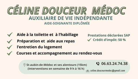 auxiliaire de vie ind&eacute;pendante 0 33160 Saint-aubin-de-médoc