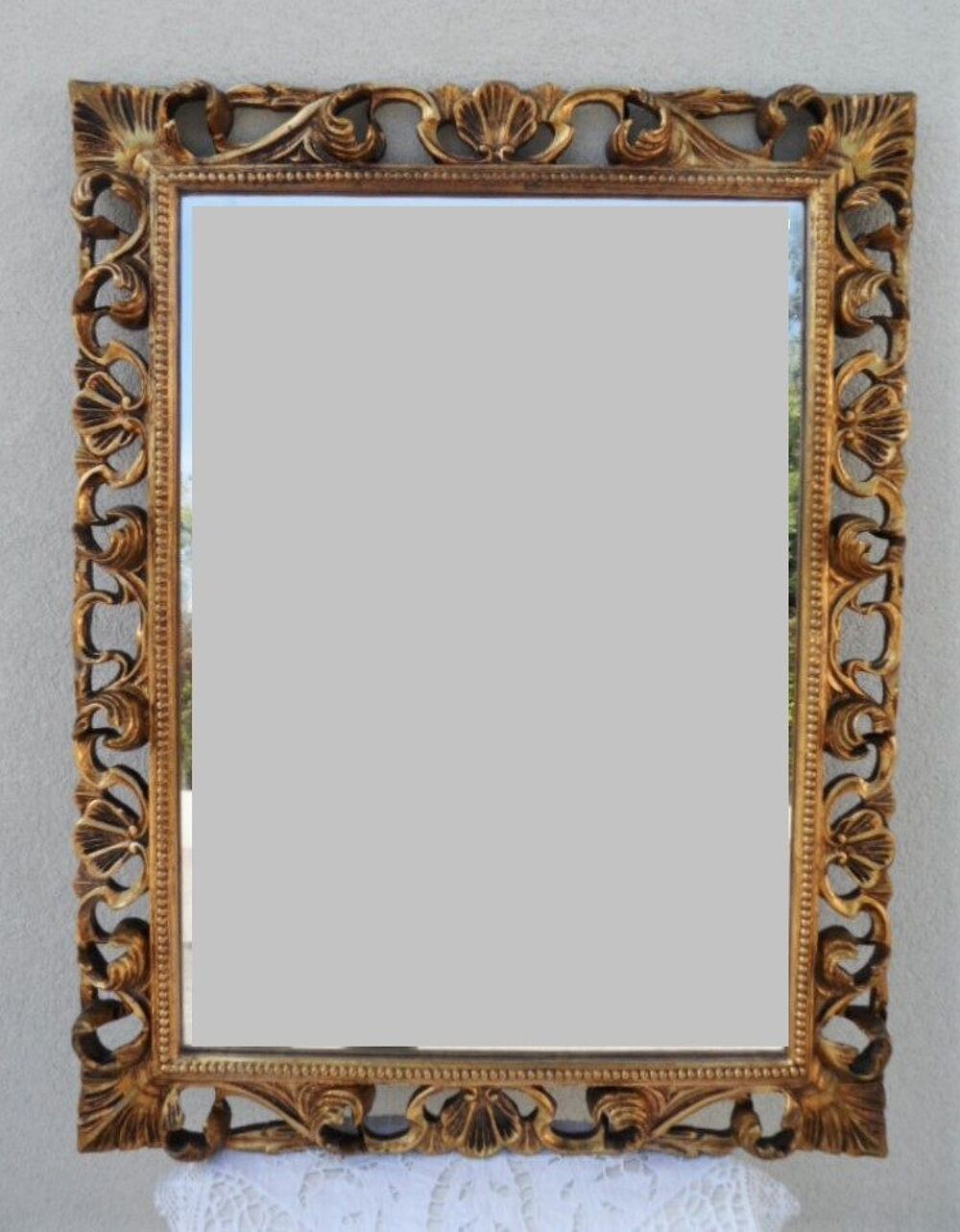 MIROIR BAROQUE DECOR VOLUTE COQUILLES DESIGN BOIS SCULPTE or Décoration