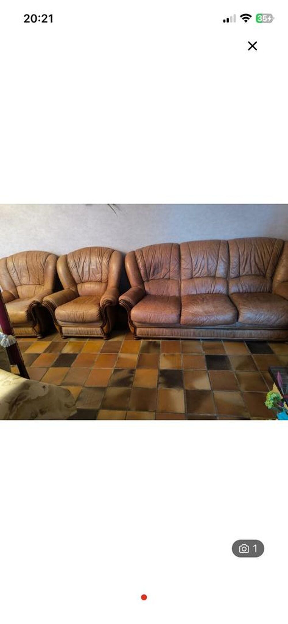 Salon canap&eacute; 3 places et 2 fauteuils marron Meubles