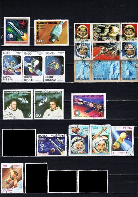 lot de 108 timbres du MONDE sur l'ESPACE 6 Les Églisottes-et-Chalaures (33)