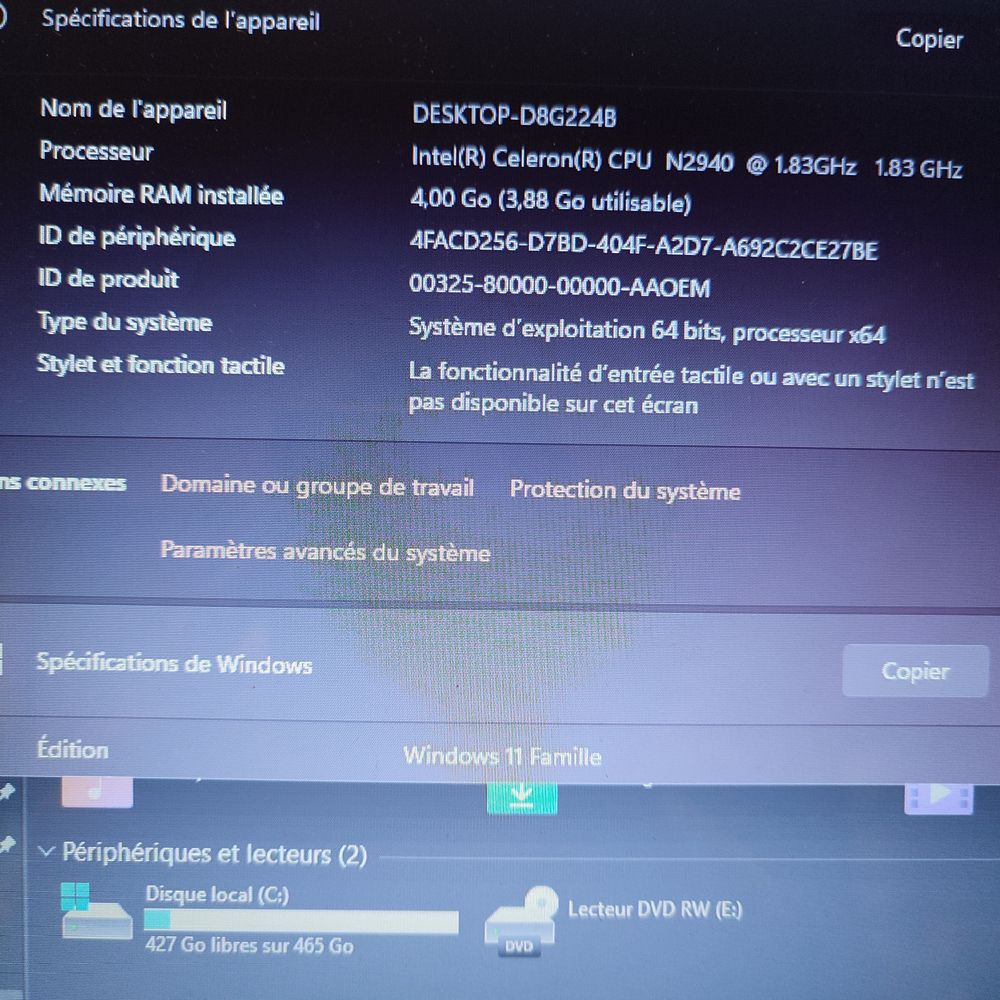 Pc portable Packard Bell 17pouces Windows 11 Matériel informatique
