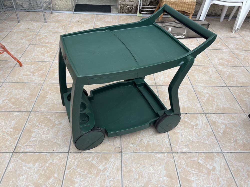 Desserte roulante de jardin / chariot barbecue - verte - 2 plateaux Meubles