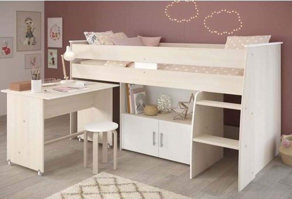 lit enfant avec rangement et bureau. Meubles