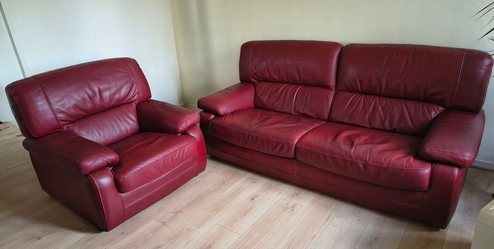 Canap&eacute;+Fauteuil en cuir de Buffle Meubles