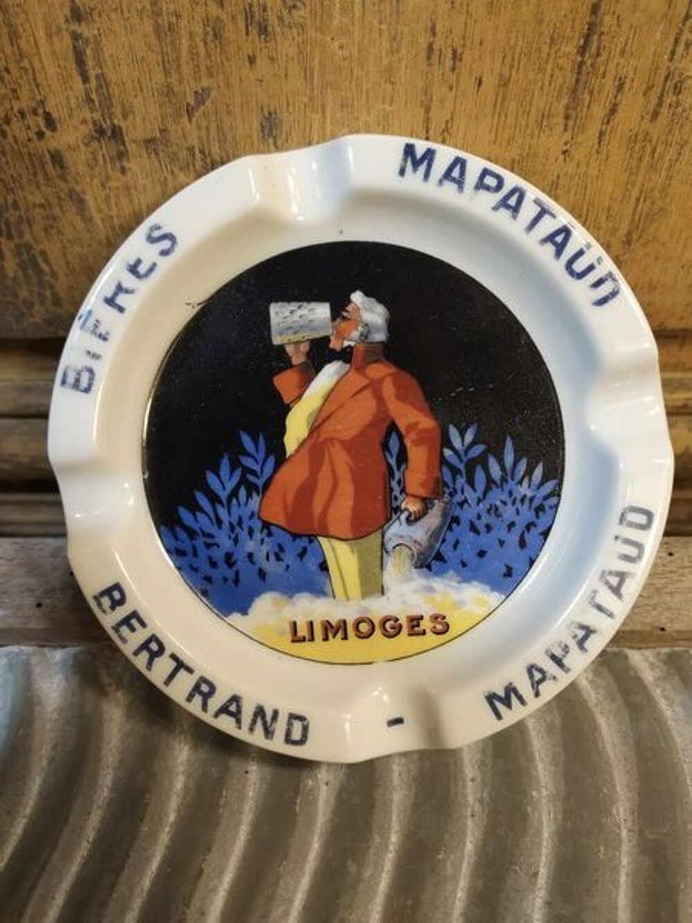 Ancien Cendrier Publicitaire Bi&egrave;res Bertrand Mapataud Limoge 