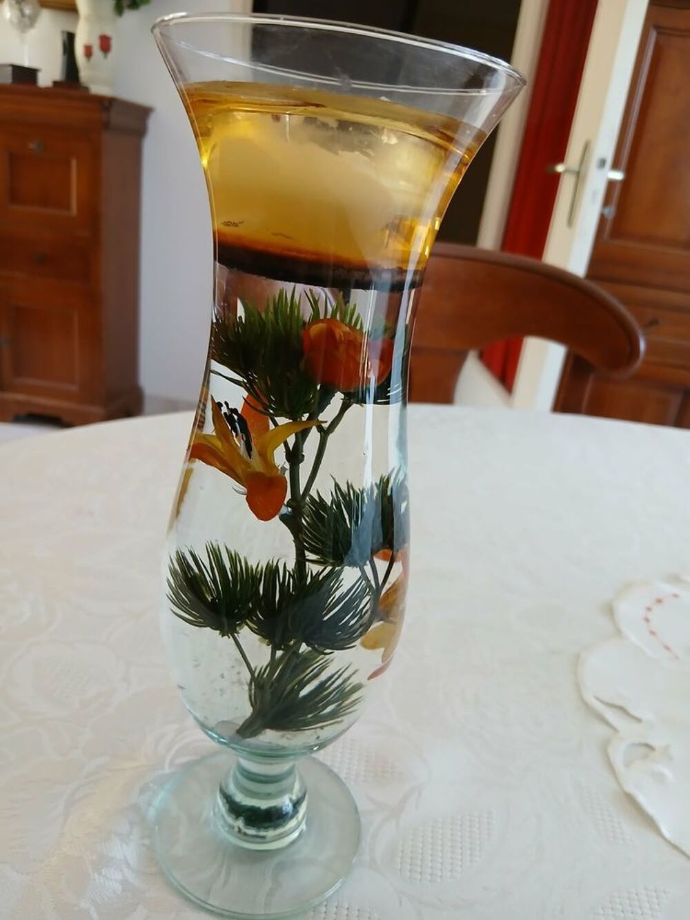 Vase fl&ucirc;te inclusions v&eacute;g&eacute;tales porte bougie N&deg;1452 Décoration
