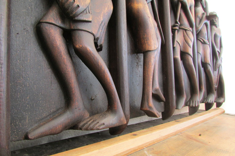 Superbe fresque en bois sculpt&eacute;e, suite de musiciens africai Dcoration
