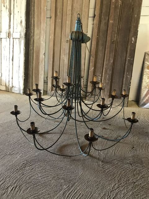 Lustre ancien fer forgé patine bleue 280 Arcangues (64)