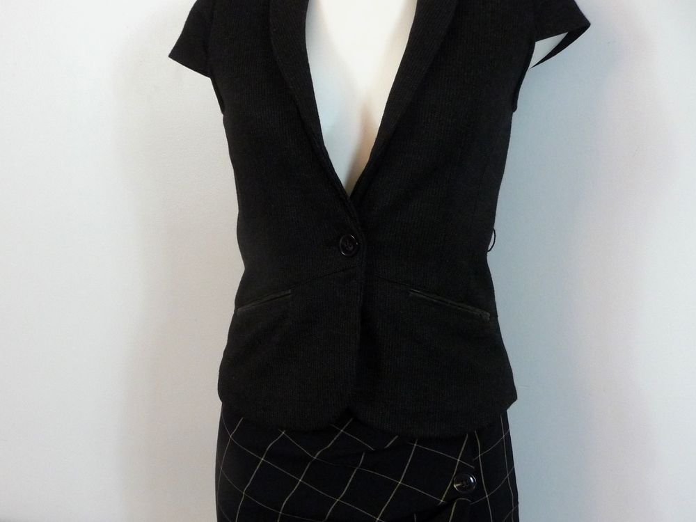 Veste/ Gilet Court Gris Col Fausse Fourrure Amovible- Promod Vêtements