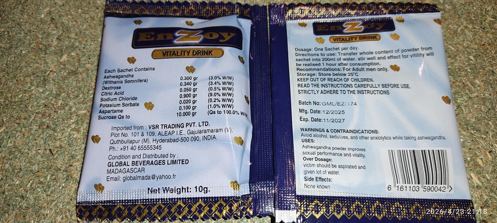 Vitality drink Enzoy 5 SACHETS 10/2027 Sports