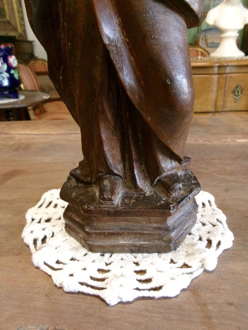 Statue vierge Marie ancienne en bois Décoration
