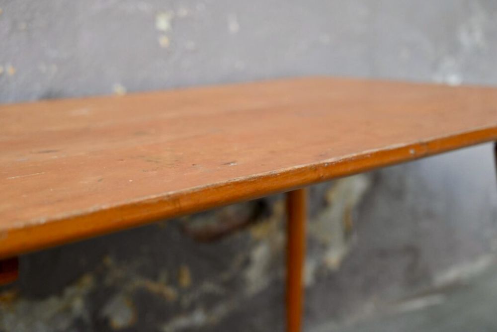 Table basse ancienne tout bois aux pieds compas style boh&egrave;me Meubles