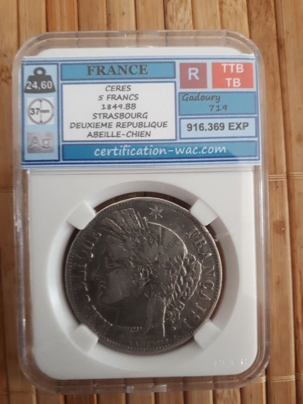 5 francs CERES 1849.BB - Argent TTB TB 