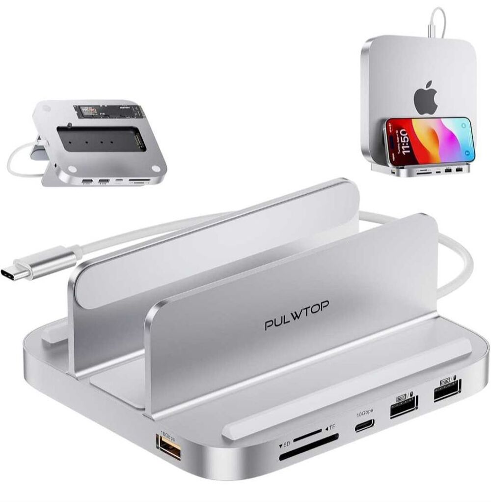 Hub avec bo&icirc;tier M.2 SSD NVMe 8 en 1 Station d'accueil Verticale avec USB A/C 10 Gbit/s, Mac Mini Dock avec SD/TF, M.2 SSD pour Mac Mini M2/M1 Matériel informatique