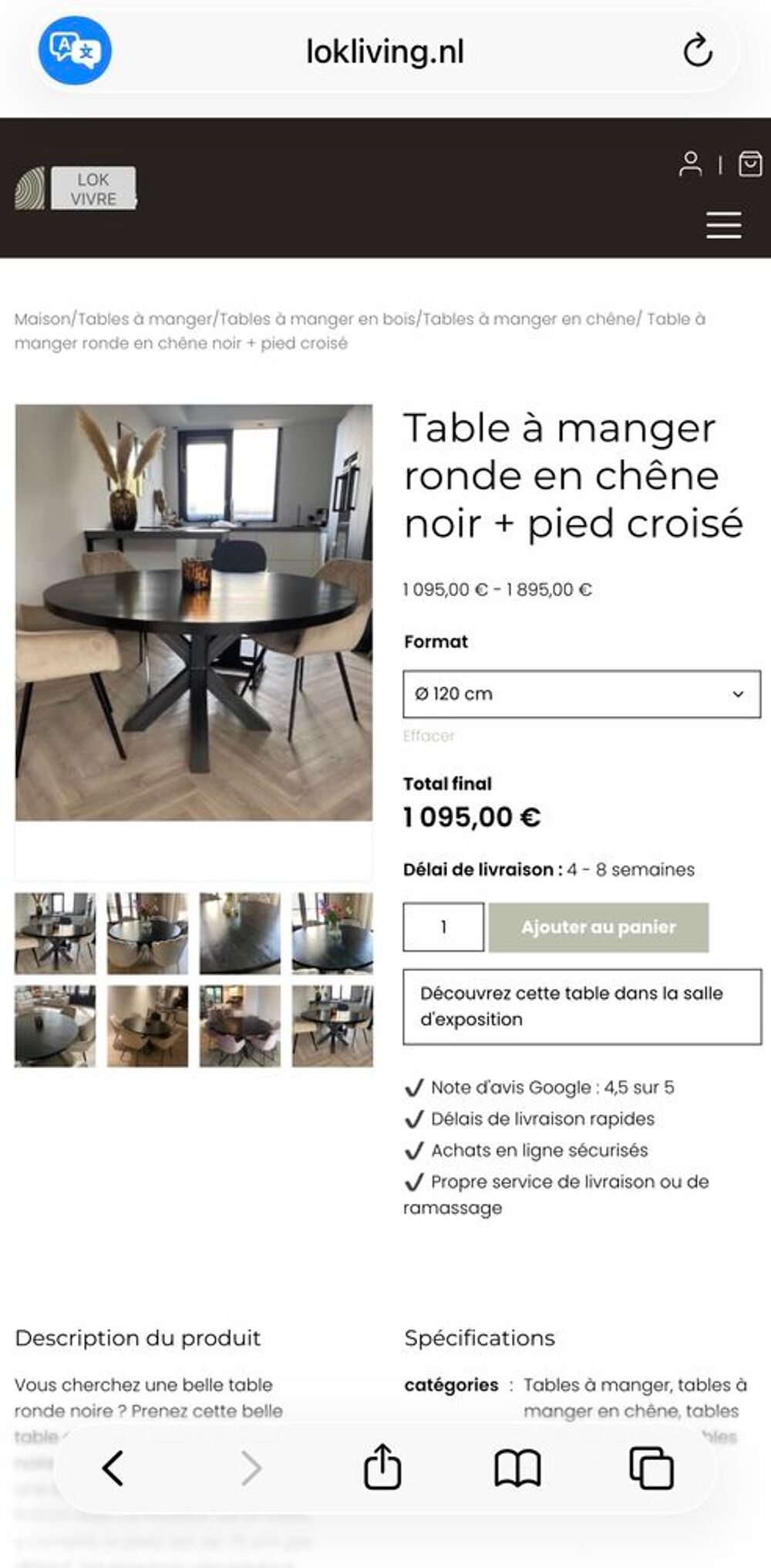 Table &agrave; manger ronde noire, comme neuve Meubles