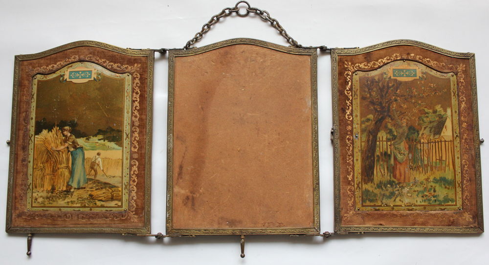 Miroir triptyque fin XIX&egrave;me avec panneaux s&eacute;rigraphi&eacute;e saiso Décoration