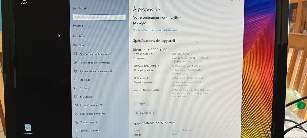 Pc bureau lenovo 8go 1to windows 10 avec &eacute;cran Matériel informatique