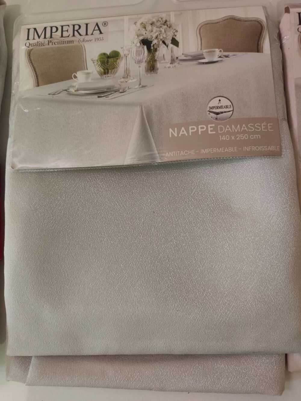 NAPPE 140 x 250 cm 1 beige et 1 gris tr&egrave;s clair Cuisine