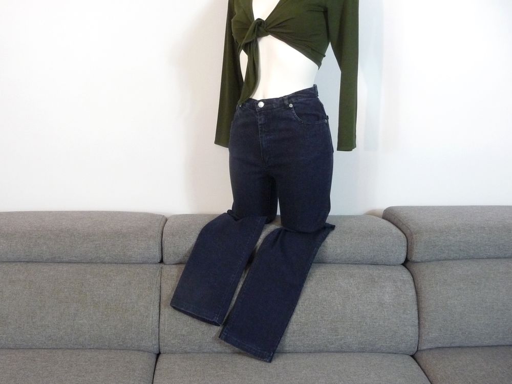 Pantalon/ Jean Droit Bleu Fonc&eacute; en Coton et Elasthanne Vêtements