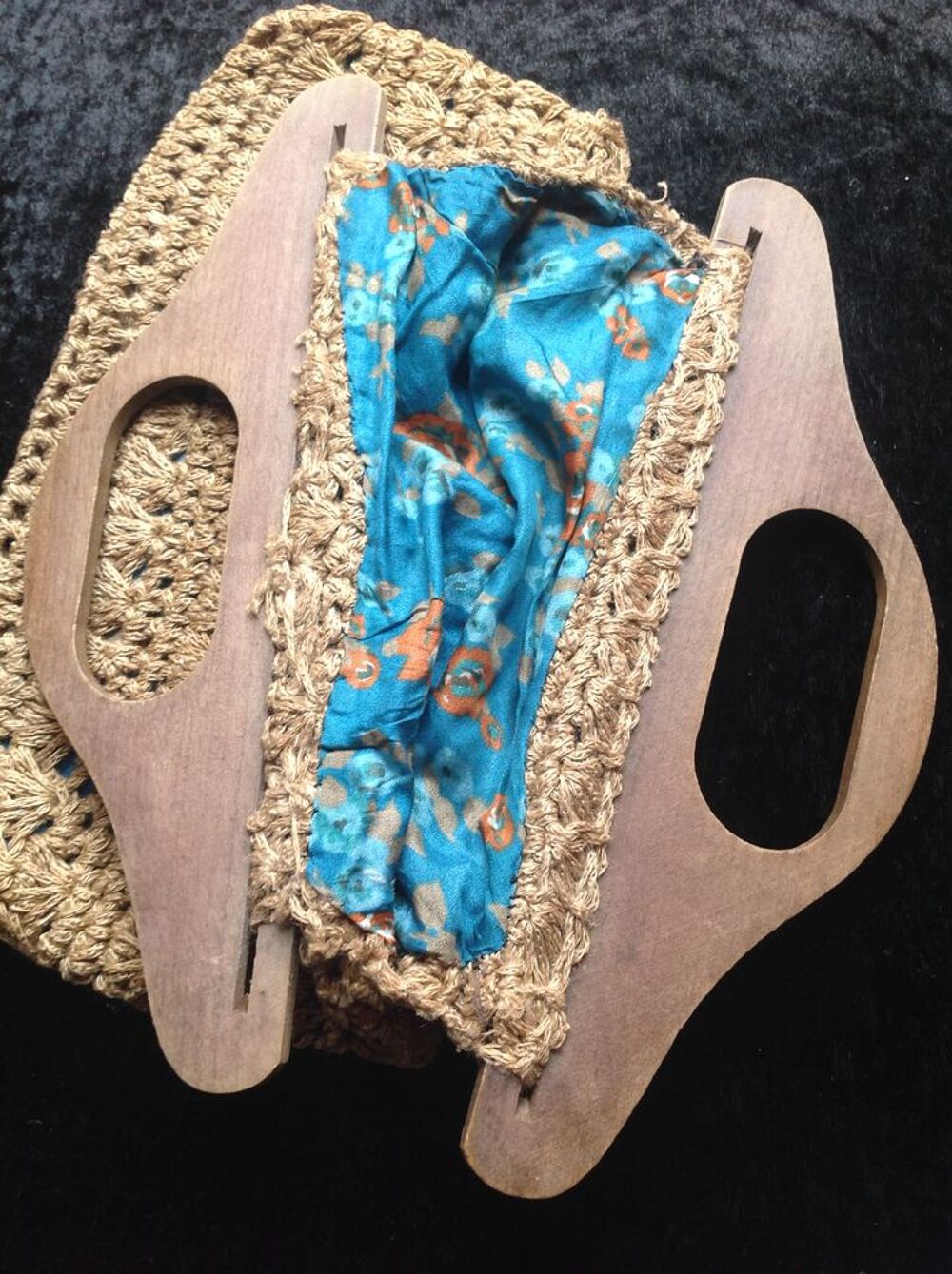 SAC &Agrave; MAIN VINTAGE CROCHET &amp; POIGN&Eacute;ES EN BOIS Maroquinerie